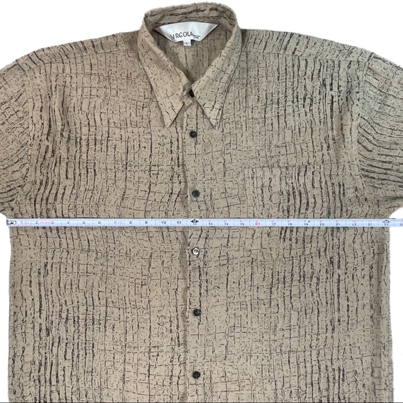 Virgola size large vintage tan with black designs button down short sleeve shirt - Picture 8 of 11